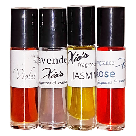 Violet,Lavender,Jasmine,Rose.  Body Oils Set of 4 10.35 ml Roll-on Bottles